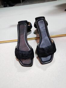 2025 Spring/Summer New Flat Sandals, Strap Bow Decor, Black Casual Fashion Slippers