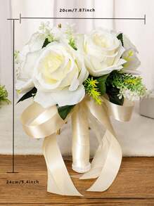 1 buc Buchet de nuntă pentru domnișoară de onoare de mireasă, flori artificiale, trandafir, buchet de flori de mătase, buchet de mireasă, pentru decorarea nunții, Ziua Îndrăgostiților