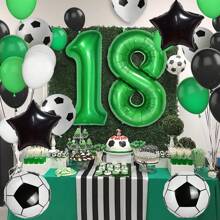 5pcs/Set 32-Inch Green Number 0-9 & Star Shaped Foil Balloons Set, Suitable For Birthday Party, Summer Event, Soccer Theme Decoration