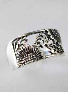 1pc Flower, Leaf, Sunflower Design Ring, Silver-Tone Copper, Fashion Accessories For Men And Women, Party And Daily Wear, Size 6-10