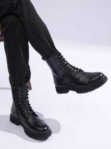VOSTEY SHOESMORE Men's Fashion Black Boots High Top Motorcycle Boots Waterproof Boots For Men - AMY8148A-黑色 - 查看 4