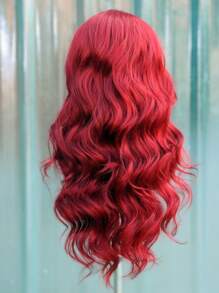 SALLYWELL Tóc giả dài gợn sóng màu đỏ, độ dày 180%, ren trong suốt 13x4, sợi tổng hợp chịu nhiệt, không cần keo, tôn lên vẻ quyến rũ nữ tính | Tạo kiểu tóc ấn tượng | Tóc giả ren tổng hợp bồng bềnh - Màu Hồng Tươi - Xem 5