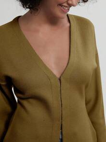 Se-Hore Fashion Casual Women Solid Color Loose Knitted Cardigan - Army Green - View 3