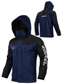 RODEEL Men's Waterproof & Windproof Jacket Windbreaker With Foldaway Hood For Outdoor Events Fishing & Daily Wear - Blue - View 3