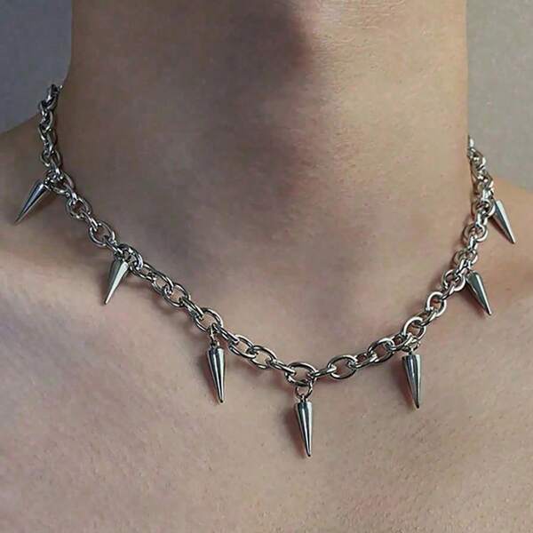 1 pieza Collar colgante de acero inoxidable con remache de moda para hombre para uso diario