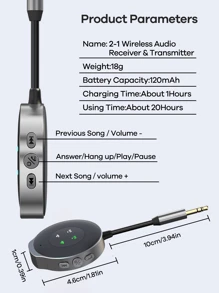 REMAX Wireless Receiver/Transmitter For Car(2-In-1);Noise Cancelling;3.5mm AUX;Wireless Car Adapter;Wireless Audio Receiver For Home Stereo/Wired Headphones;Hands-Free Call;Essential Car Stuff For Travel;Practical Car Accessories - Grey - View 11
