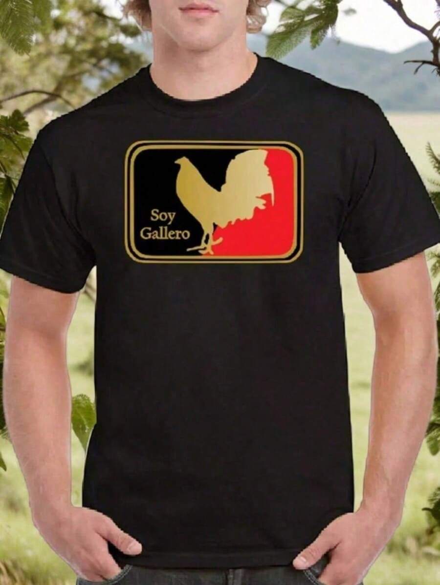 Soy Gallero Gallo Moda PELEA ﻿- Top Casual de Verano en Negro, Diseño Gráfico Blanco, Tejido de Poliéster Cómodo para Atuendo Casual, Ropa de Playa | Cuello Redondo Casual | Camiseta Ligera, Camisa de Playa Tejido Transpirable 220g algodón pesado - Negro - Ver 1