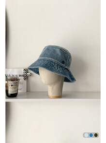 1 pieza Sombrero tipo cubo vintage lavado con ala ancha para mujer, sombrero casual transpirable de protección solar, moda retro versátil