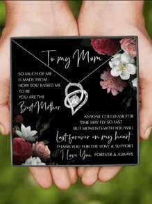 1 件简约镂空锆石心形吊坠项链，母亲节礼物（包括卡片 + 礼品盒）