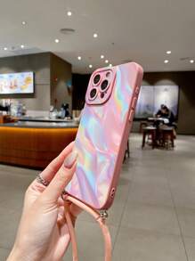 1 件斜跨带极光渐变防摔手机壳，兼容 Apple、/Galaxy、Infinix、Redmi、OPPO、VIVO、Realme 防水防震防刮 - 粉色 - 查看 2