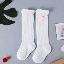 Calcetines largos hasta la rodilla para niña, suaves y transpirables, con diseño de oso de verano para niños pequeños. - Blanco - Ver 4