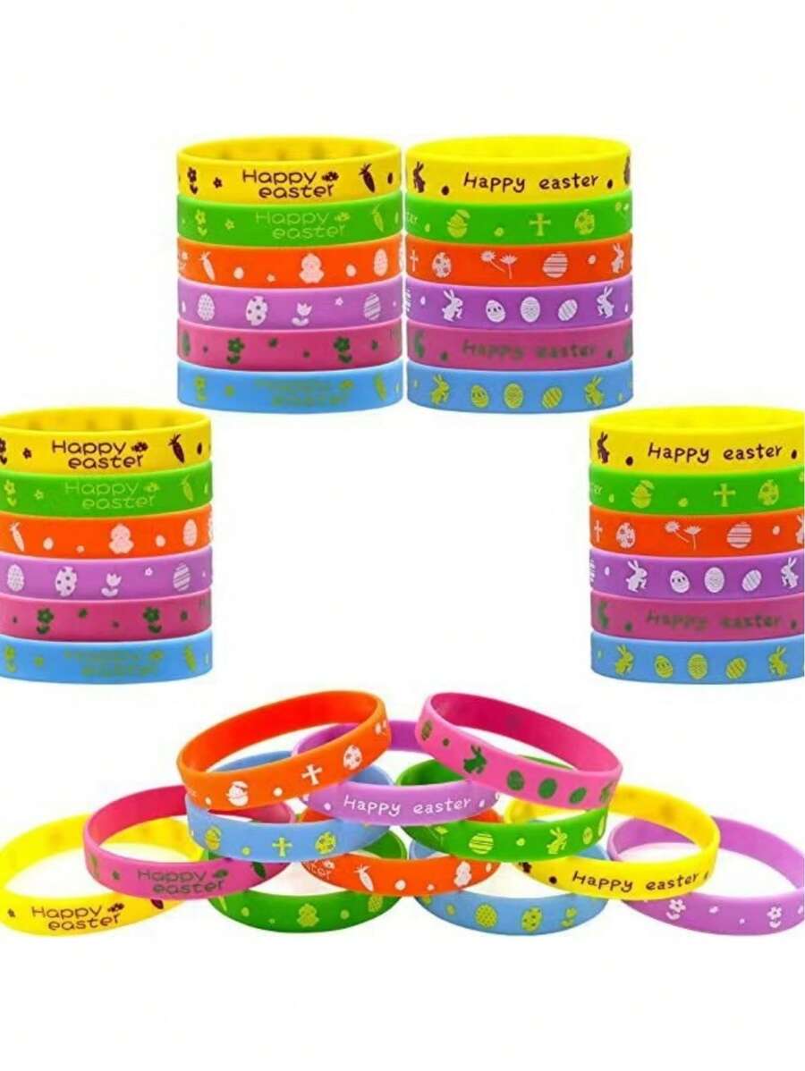 10pcs Assorted Color Silicone Easter Party Decorative Bracelets,Photo Props, Rabbits, Eggs,Baskets,Chicks