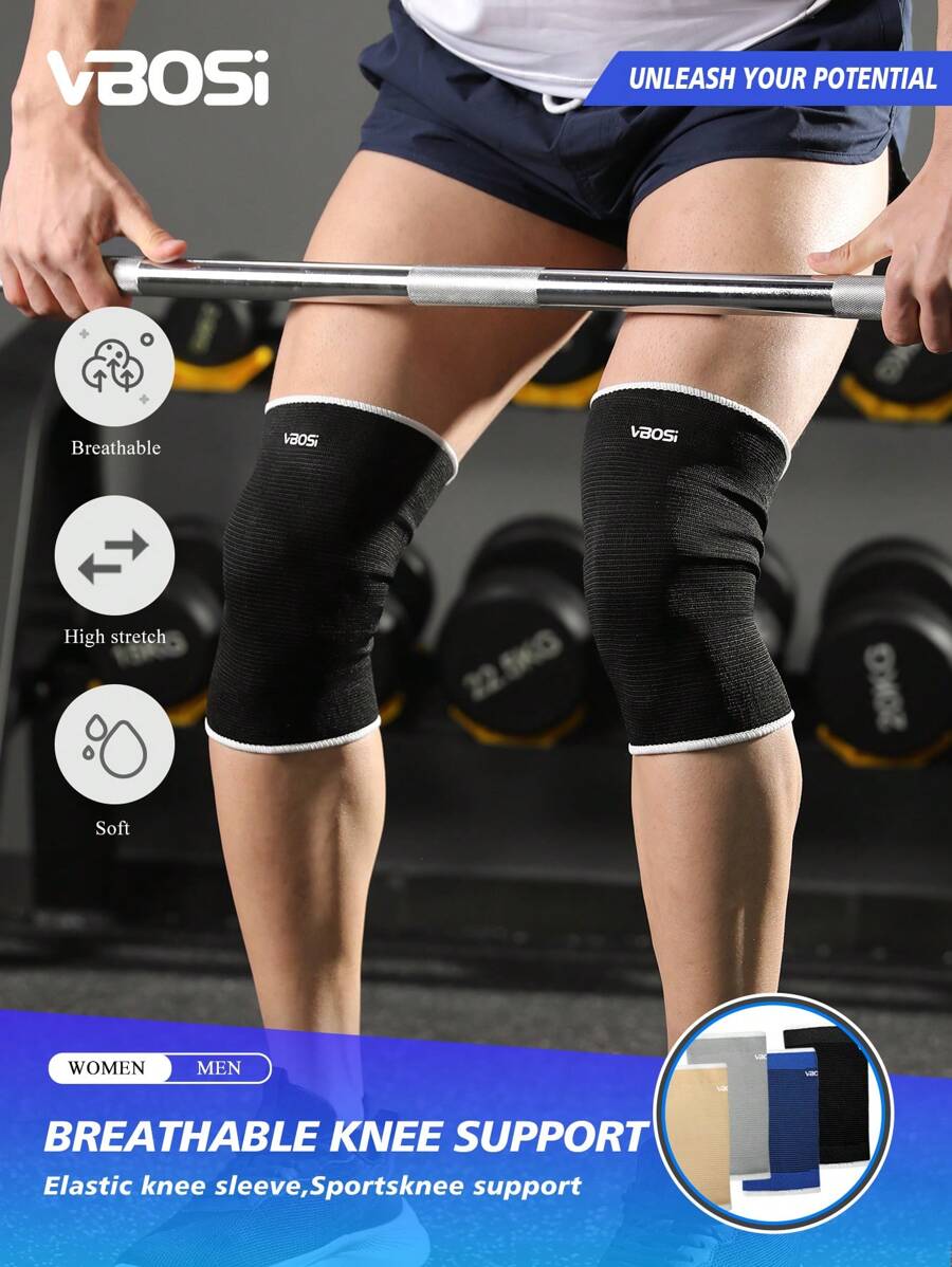 VBOSI 2pcs/Set Unisex Elastic Knee Sleeve, Suitable For Running, Basketball, Gym Workout, Provides Knee Support And Sports Protection - Black - View 1
