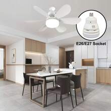 HHD 1 Đèn quạt trần thông minh đế E27, dễ lắp đặt, thích hợp cho phòng học, phòng ngủ, nhà bếp, phòng khách, phòng trẻ em, hành lang, có thể điều chỉnh 3 màu, trắng ấm/trắng lạnh, êm ái, đèn quạt thông minh có đèn và điều khiển từ xa, thích hợp để thay thế quạt trần nhỏ có đế bóng đèn, quạt trần có thể điều chỉnh độ sáng - 1 CÁI - Xem 8