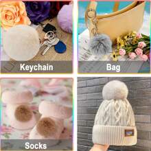 4 件装柔软人造毛皮绒球，带松紧环 - 非常适合帽子、钥匙扣、围巾和包包装饰 - 棕色 - 查看 8