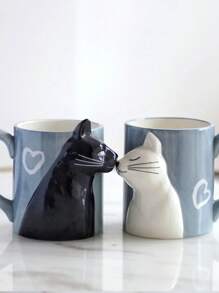 DearDali 350ml/13.43oz Couple Cat Ceramic Mug, Creative 3D Matte Coffee Cup, Romantic Home Decor Pair, Valentine's Gift For Afternoon Tea Latte Art, Simple Black & White Back To School - View 11