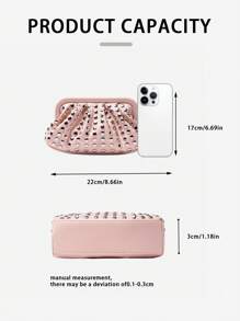 New Fashionable Versatile Minimalist Rivet Decorated Party Bag, Niche Design, High-End Retro Punk Style, Popular Design, Commuting & Shopping, Women's Pink - Pink - View 10