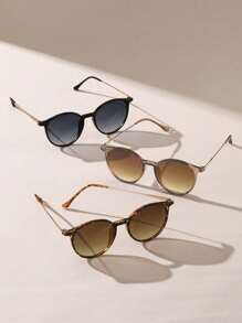 3pcs Multicolor Plastic Round Classic UV Protection Women Sunglasses For Summer Daily Life Street-Photography Tropical Beach Vacay Going Out Outfit Fashionable Shade Elegant Outfit Family Outings Travel Vacation Holiday For Summer Beach Vacation,Outdoor,Travel