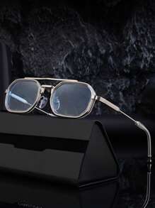 1pc New Retro European And American Square Double-Beam Small Frame Glasses, Casual Party Street Elegant High-Grade Fashion Glasses, Suitable For Daily Wear And Outdoor Activities