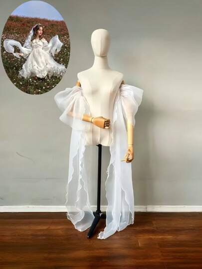 1 双女式长水晶欧根纱袖，可拆卸臂套，适用于婚礼新娘礼服、连衣裙、角色扮演、派对、摄影配件、道具秋季配饰