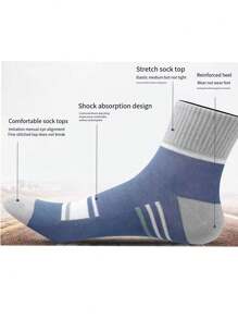 5 Pairs Men's Moisture-Wicking Breathable Striped Crew Socks, Sports Style, Suitable For Spring, Autumn And Winter - Multicolor - View 7