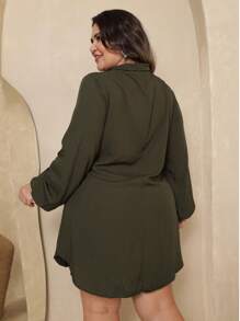 Chemise Dress Viscolinho Plus Size, Elegant, Lightweight, All Curve - 軍綠色 - 查看 2