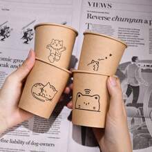 [10/50 piezas] Taza de papel desechable con diseño de flor, taza doméstica gruesa y resistente al escalado para bebidas calientes, taza de café de alta gama