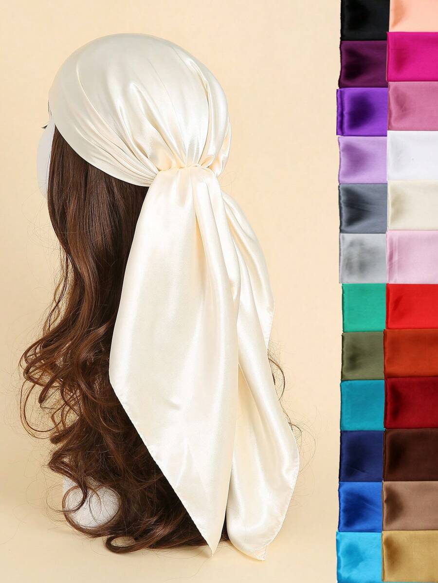 1pc Solid Color Bohemian Elegant Satin Scarf For Women, Suitable For Spring And Autumn - Multicolor - View 1