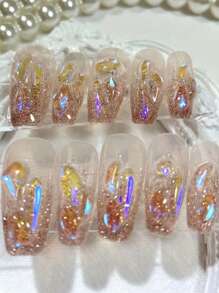 100PCS Mixed Shape Aurora Glass Crystal Nail Art Rhinestone Nail Gem Rainbow Flat Back Rhinestone Used For 3D DIY Nail Art Crafts Jewelry Decoration