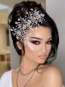 1pc Handmade Sparkling Rhinestone Bridal Hair Comb, Women Side Headpiece Wedding Party Hair Decor - A - View 13