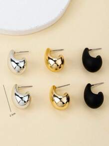 4/6/8pcs Fashionable Teardrop Design Gold Metal Texture Earrings Set, Lightweight CCB Material Jewelry Accessories For Women - Teardrop - View 4