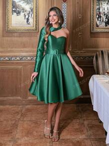 Faeriesty Elegant A-Line Belted Dress For Spring/Summer, Flattering Silhouette & Versatile Styling For Weddings, Dinners, Garden Events, And Cocktail Parties, Party Dress, Wedding Guest Dress