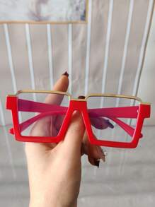 1pc Unisex Vintage Large Frame Clear Lens Glasses, Decorative Glasses Frame