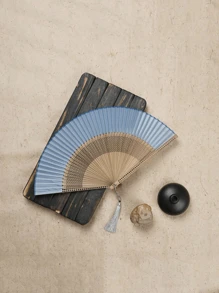 1pc Foldable Fan Hand Held Fan With Tassel For Outdoor Travel Dancing Performance Cheongsam Dressing Accessories Photo-Taking Props