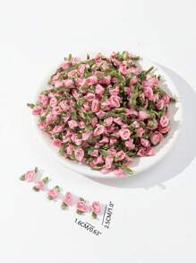 50/100 件迷你丝带玫瑰花，带绿叶装饰的微型缎布花玫瑰花贴花适用于 DIY 工艺品缝纫婚礼、礼品盒装饰材料 - 彩色 - 查看 2