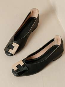 Merceditas decoradas con hebilla de color mixto para mujer, zapatos de trabajo de unicolor estilo vacacional, negro