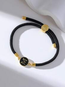 1PC Classic Black A-Z 26 Initial Black Pull-Out Bracelet Women's Simple Casual Style Fashion Charm Jewelry