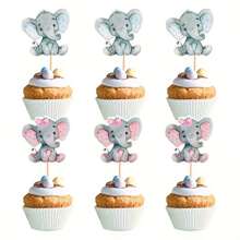 12pcs/Set Hiasan Kue Gajah Biru & Merah Muda Kreatif untuk Pengungkapan Jenis Kelamin Bayi, Dekorasi Pesta Ulang Tahun dan Baby Shower - MultiWarna - View 5