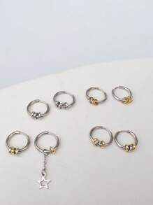 1 Pair Fashionable & Unique Small Circle Ring Five-Pointed Star Pendant Hoop Earrings, High-Grade Coil Earrings For Men To Wear Casually - Multicolor - View 11