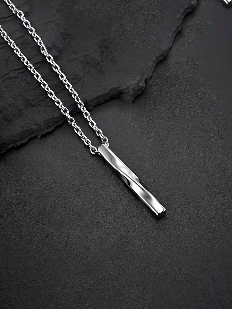 1 件复古螺旋直条吊坠项链，男女通用嘻哈配饰 - 銀色 - 查看 1