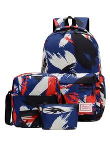 3 合 1 涂鸦背包套装，轻便休闲背包适合青少年、学生、旅行、户外、运动、度假、毕业礼物或生日配饰 - 彩色 - 查看 1