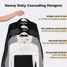 Ivory Velvet Hangers 50 Pack, Felt Covered Non Slip Fabric With Stackable Cascading Hook, Ultra Thin And Space Saving With 360 °   Swivel Neck, 15Lbs Capacity For Clothes, Suit, Shirt, Coat - 黑色 - 查看 2