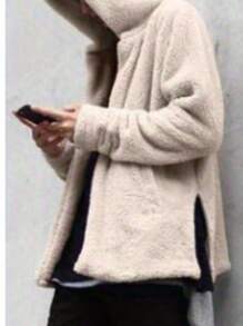 Men Winter Autumn Hooded Sweatshirt, Solid Color Long Sleeve Coat, Plus Size Jacket Outwear With Pocket