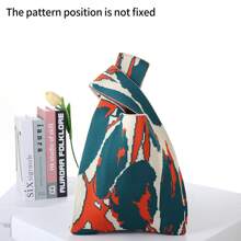 1 peça pintura a tinta grafite contrastante de cor vazada crochê respirável leve dobrável portátil guarda-chuva/cosméticos/livro bolsa de ombro feminina casual de boca aberta bolsa para férias diárias, deslocamento escolar, compras, fotografia, viagens, acampamento, adequada para todas as estações