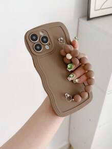 Białe etui na telefon 1 szt. Modne faliste etui na telefon TPU odporne na wstrząsy z dekoracją bransoletki z pereł DIY, kompatybilne z 11 12 13 14 15 Pro Max 16 Plus