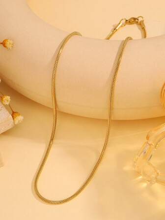 1pc Minimalist Stainless Steel Gold-Color Snake Design Necklace For Daily Decoration And Wearing, Unisex