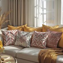 4 件简约粉色几何“甜蜜之家”装饰枕套，单面柔软桃色天鹅绒材质，45*45 厘米/50*50 厘米/40*40 厘米靠垫套，适用于家居装饰、派对装饰、礼物 - 彩色 - 查看 7