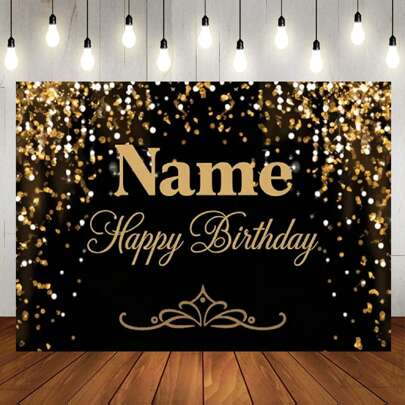 Schwarzgold Glitzer Punkte Name Benutzerdefinierter Goldkrone Alles Gute zum Geburtstag Design Hintergrund Personalisierter Namensentwurf für Geburtstagskuchen Tischdekoration Banner Porträtfotografie Requisiten Vinyl Muttertag Abschluss, Multifunktional, Verstellbar, Ornamental, Wiederverwendbar, Exquisit, Niedlich, Hochwertig, Modern, Stilvolle, Benutzerdefiniert, Ideale Geschenke für Sie, Vater, Mutter, Familie, Freunde, Büro, Teeraum, Schule, Zuhause, Heimrenovierung, Benutzerdefinierte Banner & Wimpel, Warme Atmosphäre, Herbst Heimrenovierung, Weihnachtsdekoration