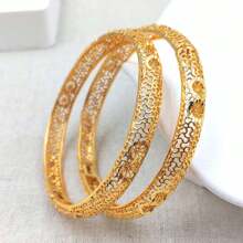 1pc Elegant Women's Gold Color Open Bangle Bracelet, Metallic Hollow Out Design, Versatile For Parties, Weddings, Occasions