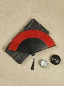 1pc Foldable Fan Hand Held Fan With Tassel For Outdoor Travel Dancing Performance Cheongsam Dressing Accessories Photo-Taking Props